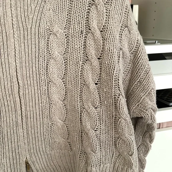 Abercrombie & Fitch Cable-Knit Full Zip collared Sweater Jacket Taupe - Picture 11 of 12